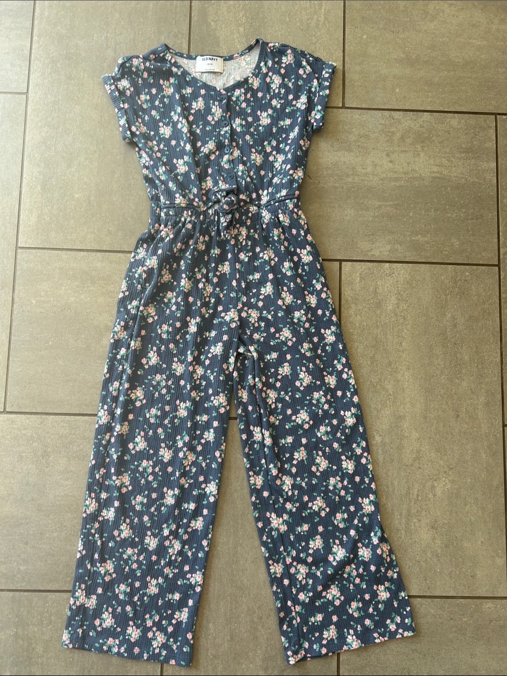 Old Navy Girls Navy Blue Floral Tie-Waist Jumpsuit